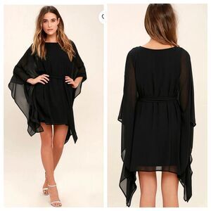 Lulu's Black Sheer Cape Sleeve Mini Dress